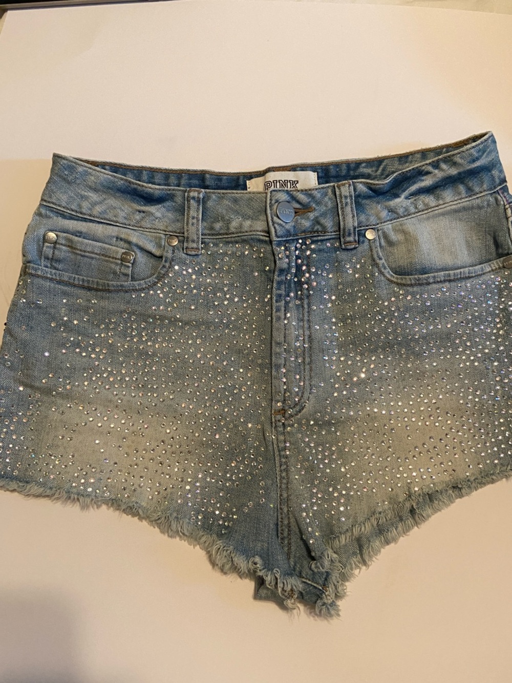 PINK Victoria's Secret Light Blue Denim Studded Shorts